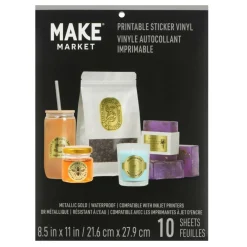 8.5" x 11" Metallic Gold Waterproof Printable Sticker Vinyl, 10 Sheets by Make MarketĀ®