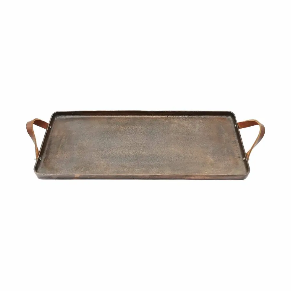 18" x 12" Metal Tray with Leather Handles by Ashland®