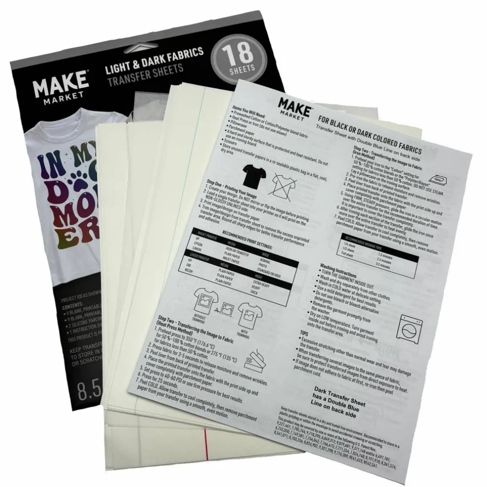 8.5" x 11" Mixed Light & Dark Fabric Transfer Sheets, 18ct. by Make Market®