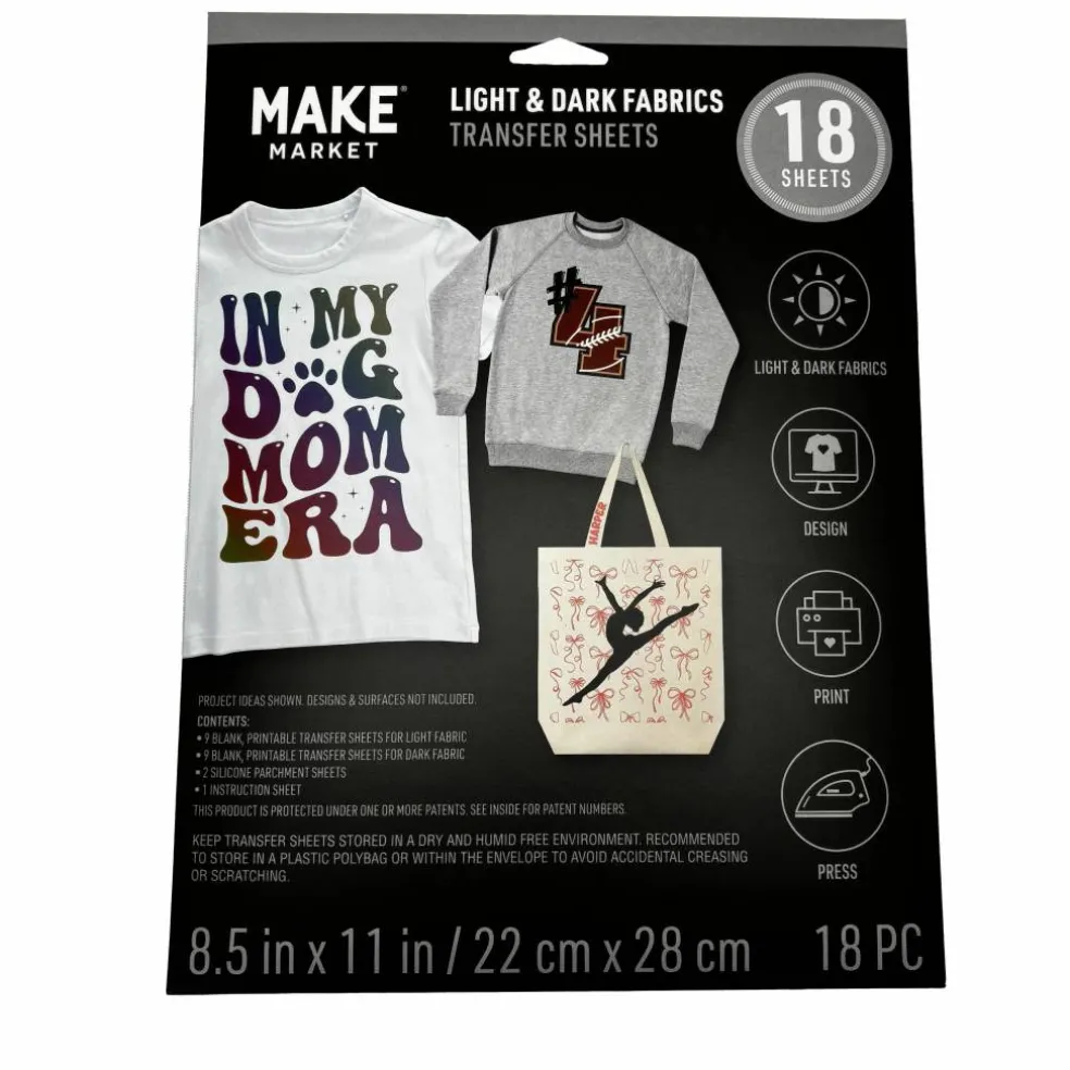 8.5" x 11" Mixed Light & Dark Fabric Transfer Sheets, 18ct. by Make Market®