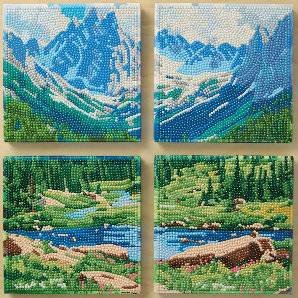6" x 6" Mountain Landscape 4-Piece Stretched Canvas Diamond Art Kit by Make Market®