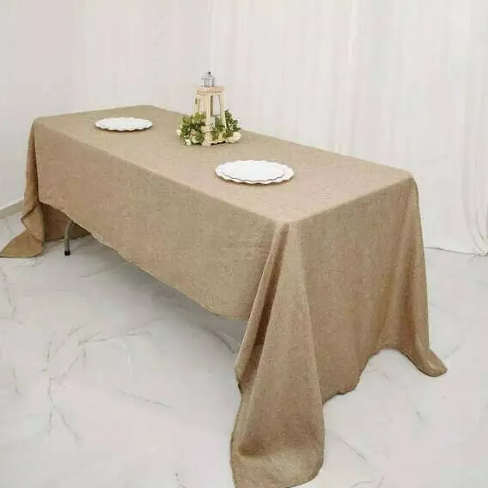 60x102" Natural Rectangular Faux Burlap Tablecloth Wedding Party Decorations