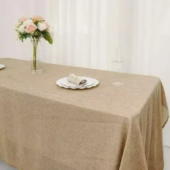 60x102" Natural Rectangular Faux Burlap Tablecloth Wedding Party Decorations