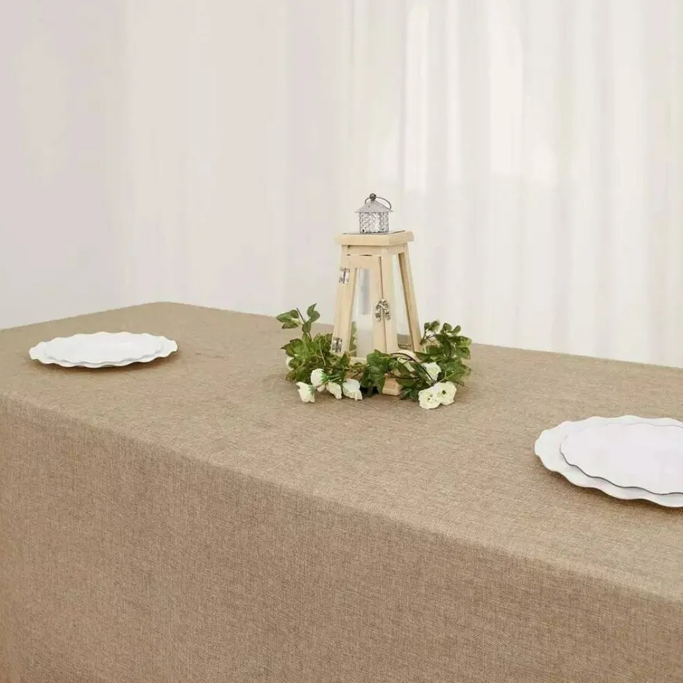 60x102" Natural Rectangular Faux Burlap Tablecloth Wedding Party Decorations