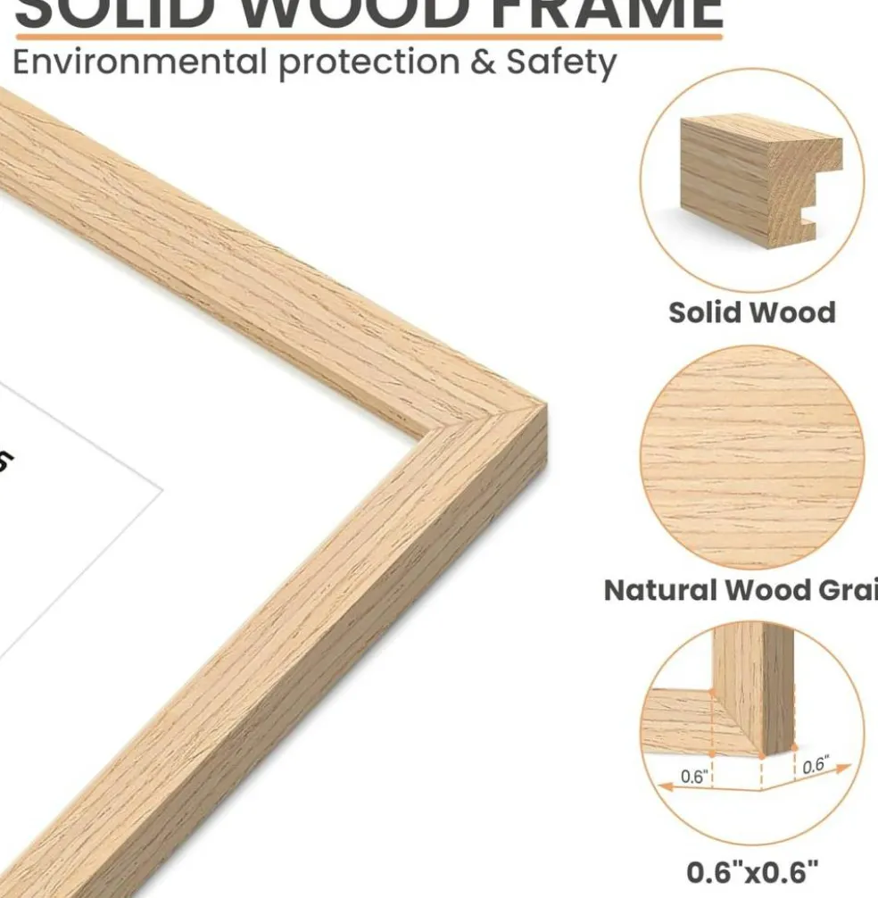 16x20 Natural Solid Wood Picture Frame – Fits 11x14 with Mat or 16x20 Without Mat – Rustic Wooden Wall Hanging Frame – Vertical & Horizontal Display – 1 Pack