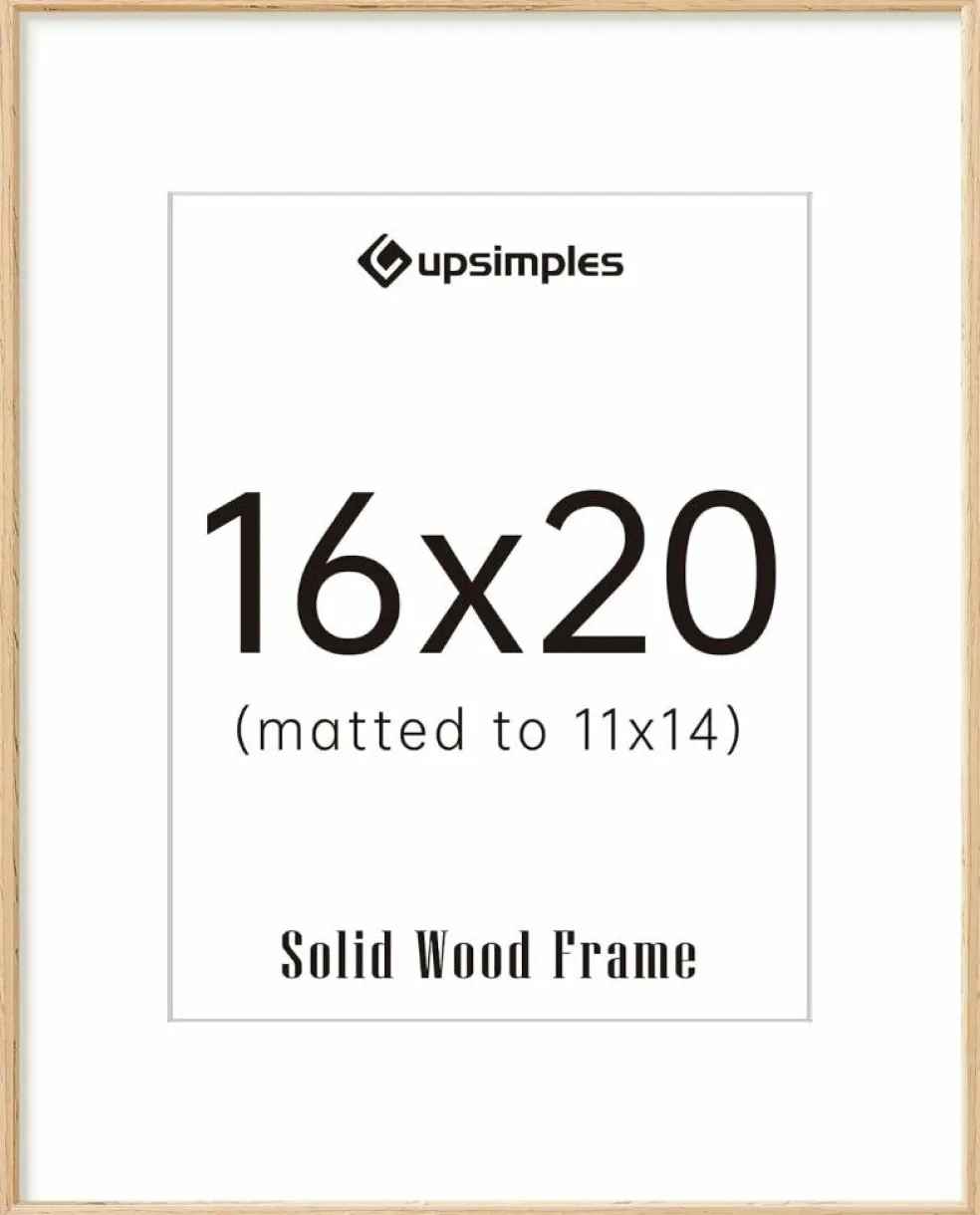 16x20 Natural Solid Wood Picture Frame – Fits 11x14 with Mat or 16x20 Without Mat – Rustic Wooden Wall Hanging Frame – Vertical & Horizontal Display – 1 Pack