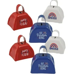 2 3/4" x 2 1/2" Patriotic Red, White & Blue Cowbell Noisemakers 12 Pieces