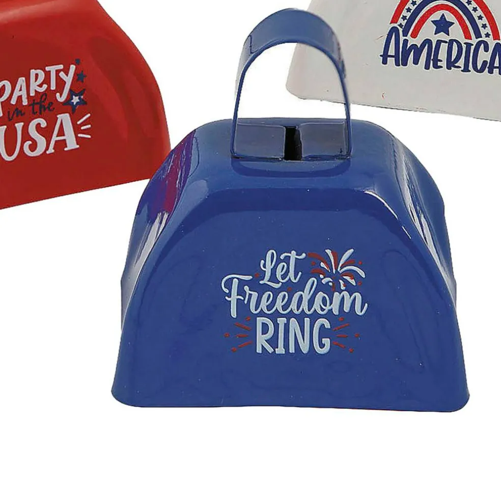 2 3/4" x 2 1/2" Patriotic Red, White & Blue Cowbell Noisemakers 12 Pieces