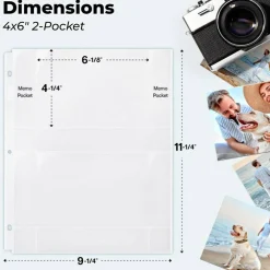 4x6 Photo Sleeves for 3-Ring Binder, (Horizontal, 25 Pack) for 100 Pictures, Each Sheet Holds Four 4 x 6 Pictures or Postcards, Acid-Free Poly Photo Album Refill Pages