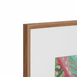 20" x 20" Pink & Green Tropical Leaf Burst Wall Décor in Woodgrain Frame by Ashland®