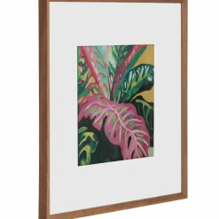 20" x 20" Pink & Green Tropical Leaf Burst Wall Décor in Woodgrain Frame by Ashland®