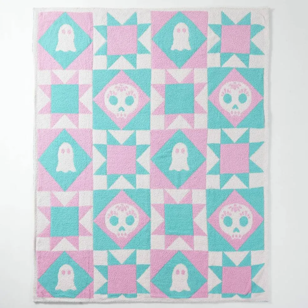 50" x 60" Pink & Mint Skull Throw Blanket by Ashland®