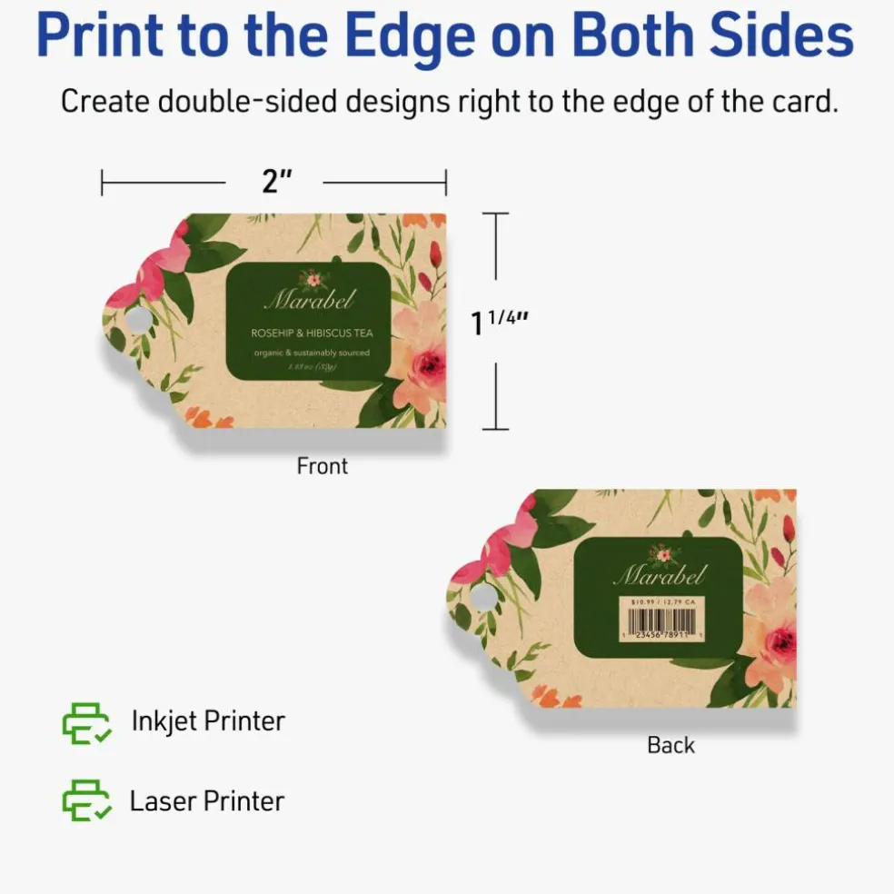 2" x 1-1/4" Rectangle Scalloped Edge, Kraft Brown Printable Tags
