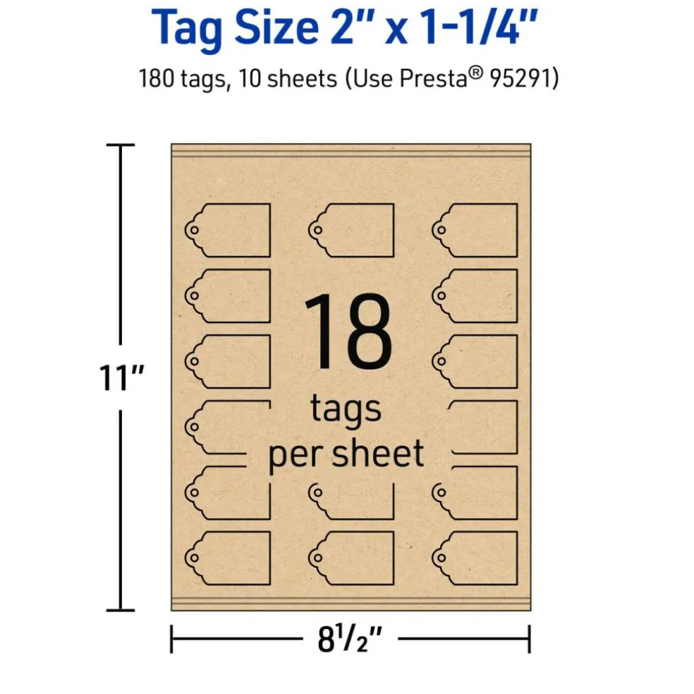 2" x 1-1/4" Rectangle Scalloped Edge, Kraft Brown Printable Tags