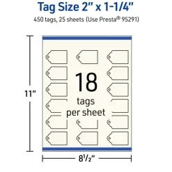 2" x 1-1/4" Rectangle Scalloped Edge, Matte Ivory Printable Tags