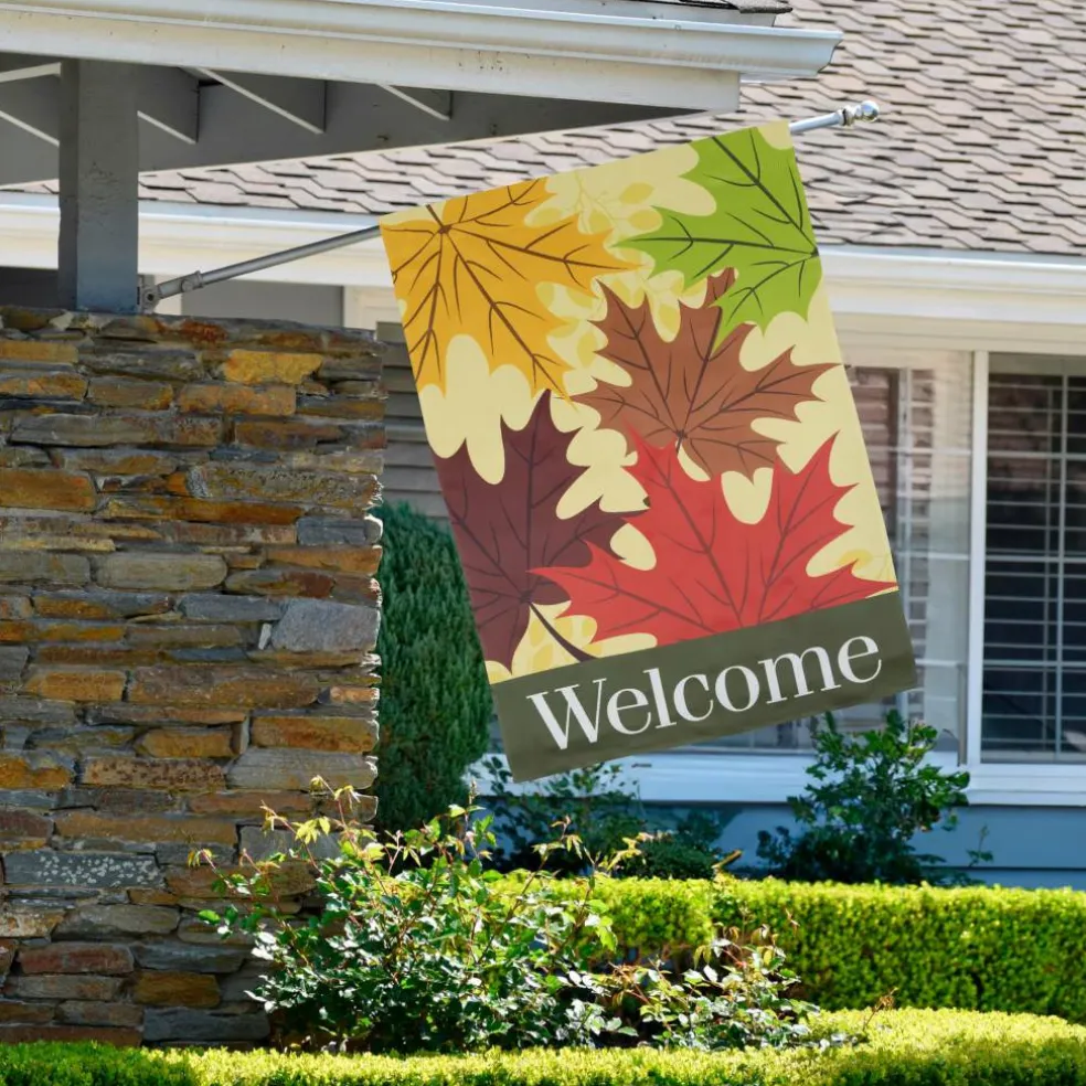 28" x 40" Red & Yellow Fall Leaves Welcome Outdoor House Flag