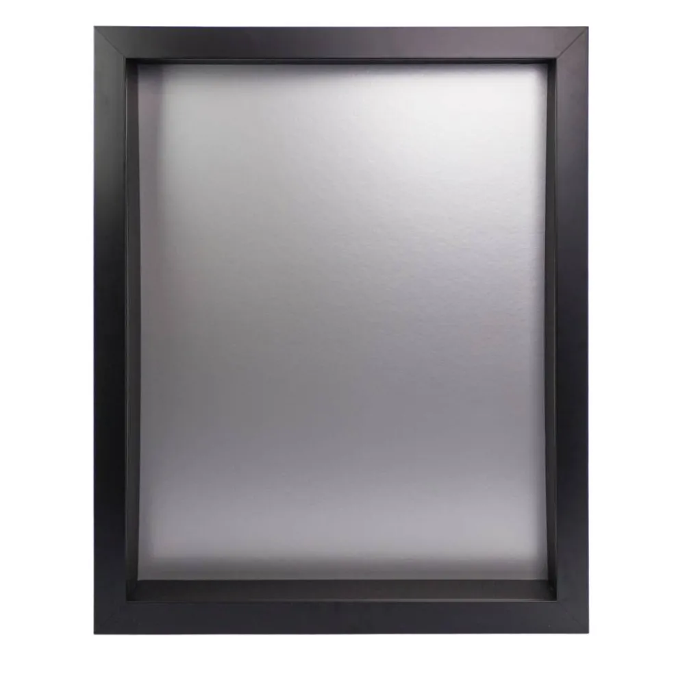 24x30 Shadow Box Frame Black Wood With a 1 3/4" Usable Display Depth Includes a Silver Acid-Free Backing Board, UV Resistant Acrylic, and Hanging Hardware