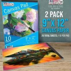 9" x 12" 10-Sheet 8-Ounce Triple Primed Acid-Free Canvas Paper Pad (Pack of 2 Pads), Canvas Paper for Acrylic Painting