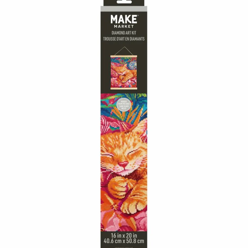 16" x 20" Sleeping Cat Diamond Art Kit with Wood Frame by Make Market®