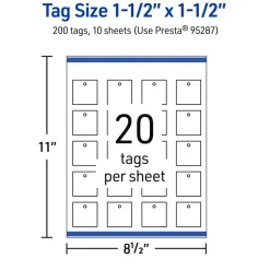 1-1/2" x 1-1/2" Square, Glossy White Printable Tags