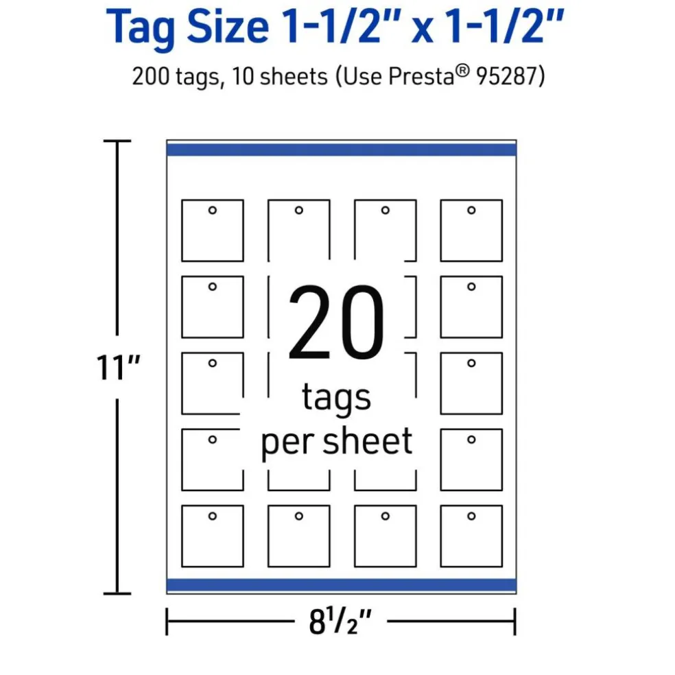 1-1/2" x 1-1/2" Square, Glossy White Printable Tags