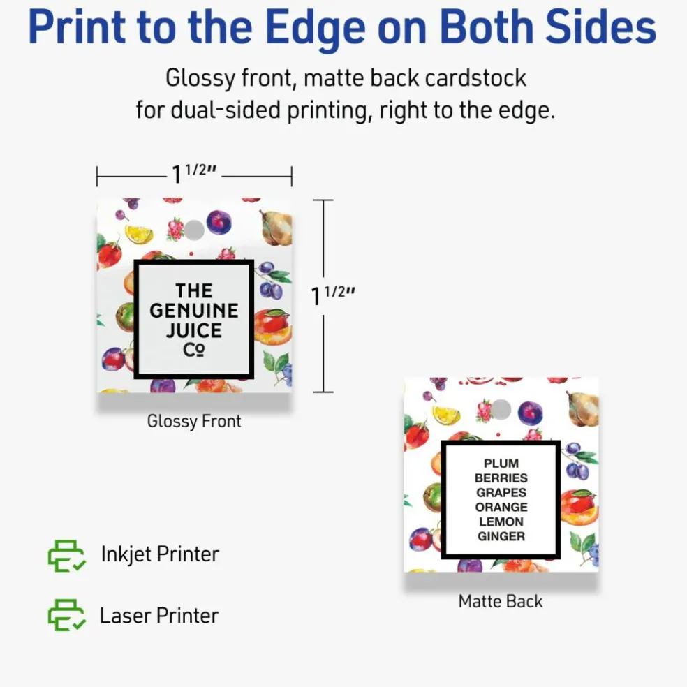 1-1/2" x 1-1/2" Square, Glossy White Printable Tags