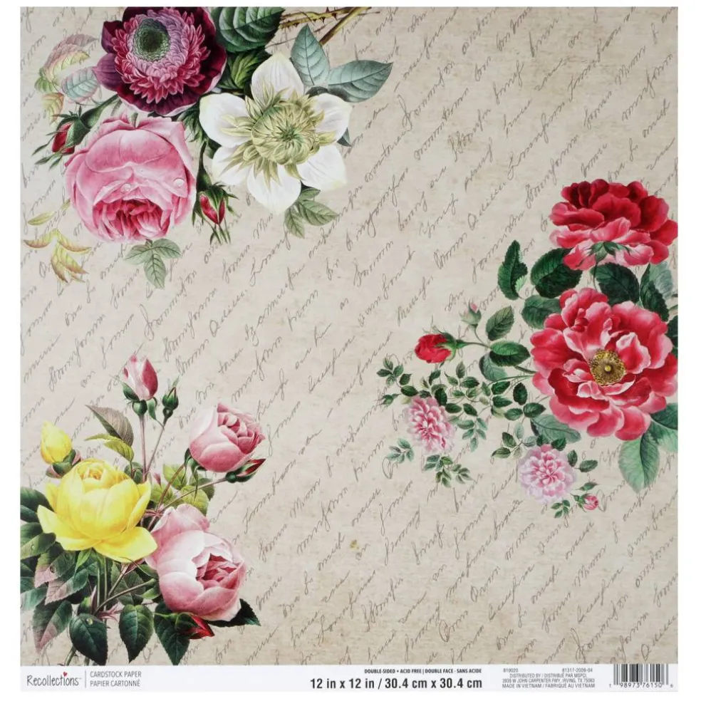 12" x 12" Vintage Floral Script Double-Sided Cardstock Paper by Recollections™