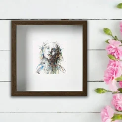9 ¾x9 ¾" Walnut-Effect Frame with Acid-Free Mat & Plastic Front – Deep Design for Hanging or Standing, ALFTA Hook Compatible