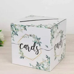 8" x 8" White Gold Greenery Theme Money Card Box Geometric Foil Print Events