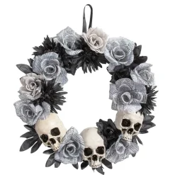 17 1/2" x 17 1/2" White Roses Wreath with Skulls for Wall Displays