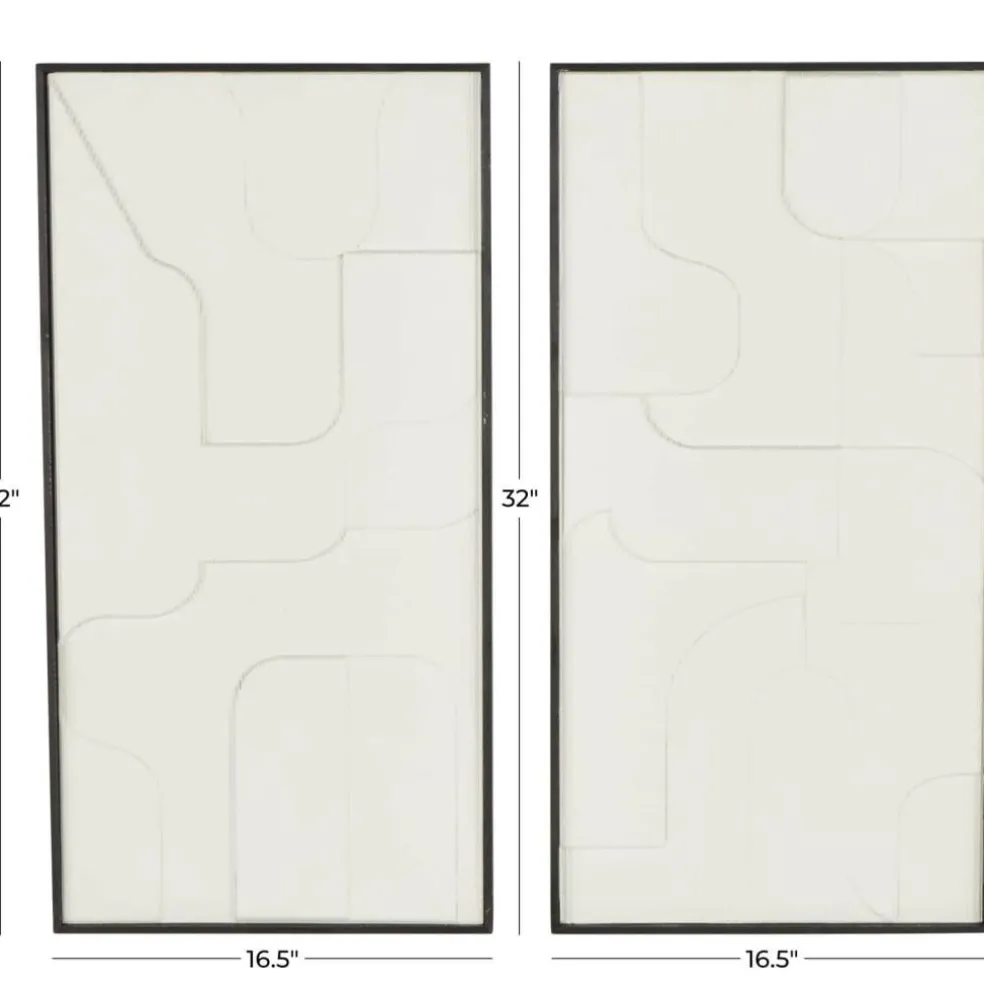 32" x 17" White Wood Geometric Home Wall Décor Set with Black Frame