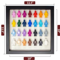 12x12 Wood Shadow Box Display Case Frame for Block Figures | Holds up to 28 Figurines - Display Brackets Included | UV Acrylic and White Base