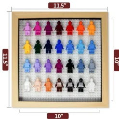 12x12 Wood Shadow Box Display Case Frame for Block Figures | Holds up to 28 Figurines - Display Brackets Included | UV Acrylic and  White Base