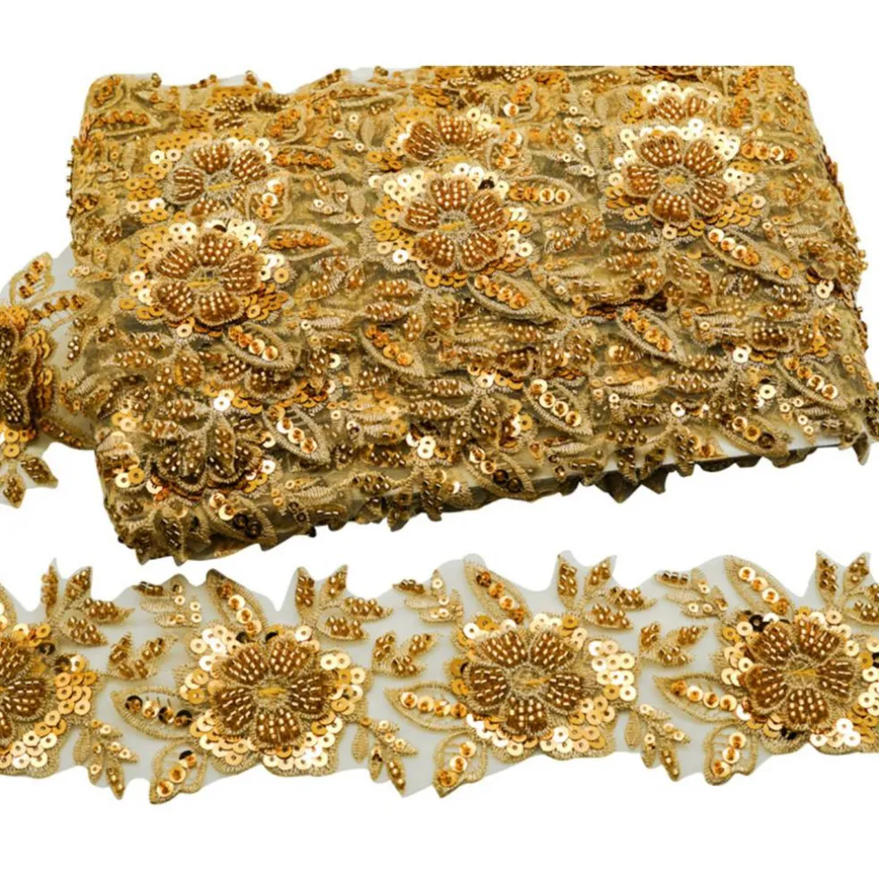2 1/2"x 10 yards Gold Beaded Sequin Trim