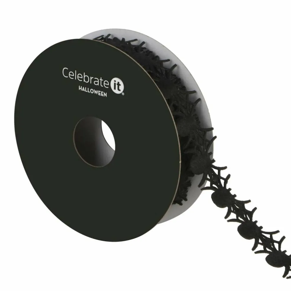 4/5" x 4yd. Black Die Cut Spiders Ribbon by Celebrate It®