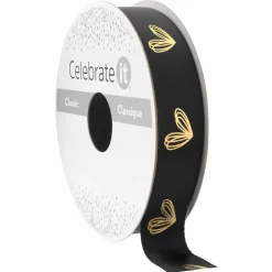 5/8" x 7yd. Black & Gold Heart Ribbon by Celebrate Itâ„¢ Classic