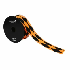 1.5" x 10yd. Black & Orange Diamond Wired Pongee Ribbon by Celebrate It®