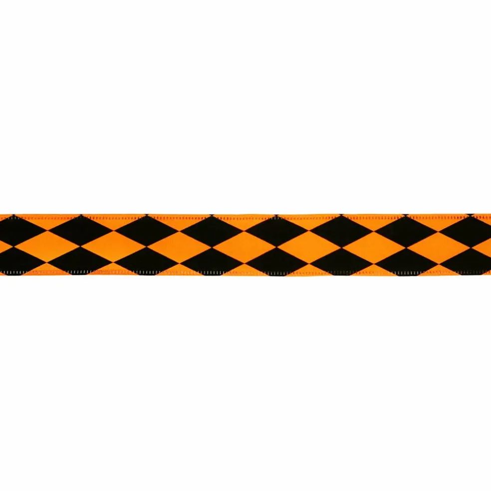 1.5" x 10yd. Black & Orange Diamond Wired Pongee Ribbon by Celebrate It®