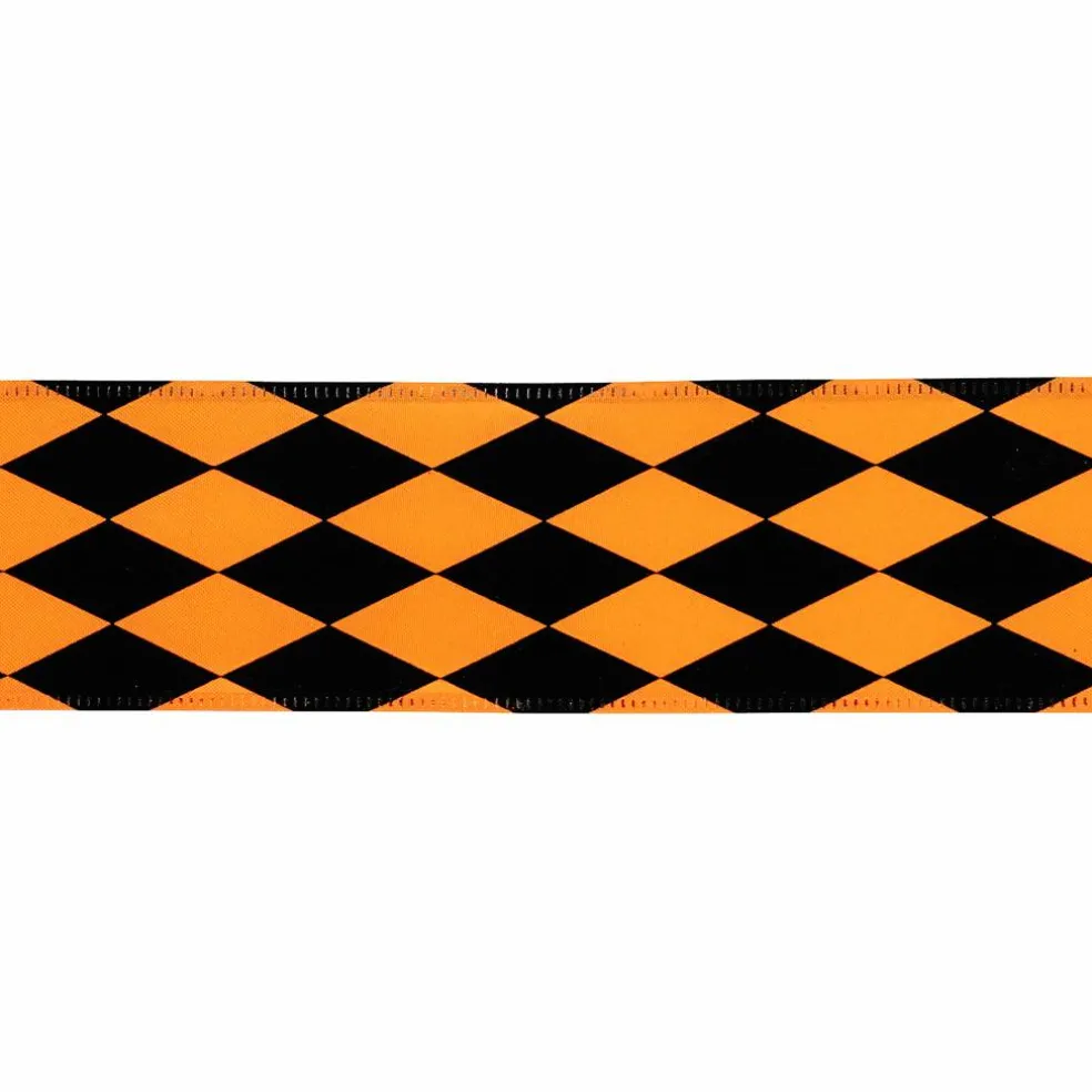 2.5" x 6.6yd. Black & Orange Diamond Wired Pongee Ribbon by Celebrate It®