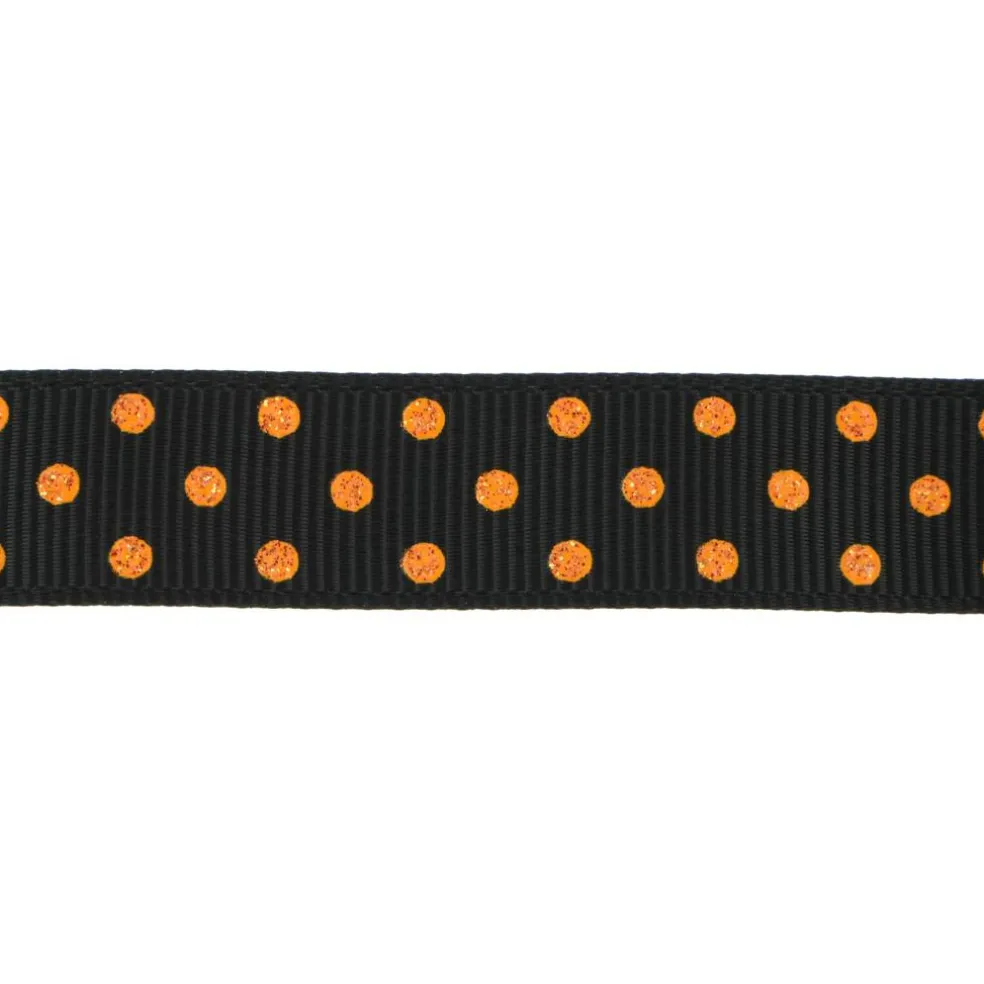 5/8" x 4yd. Black & Orange Glitter Polka Dots Ribbon by Celebrate It®