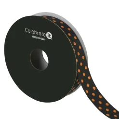 5/8" x 4yd. Black & Orange Glitter Polka Dots Ribbon by Celebrate It®