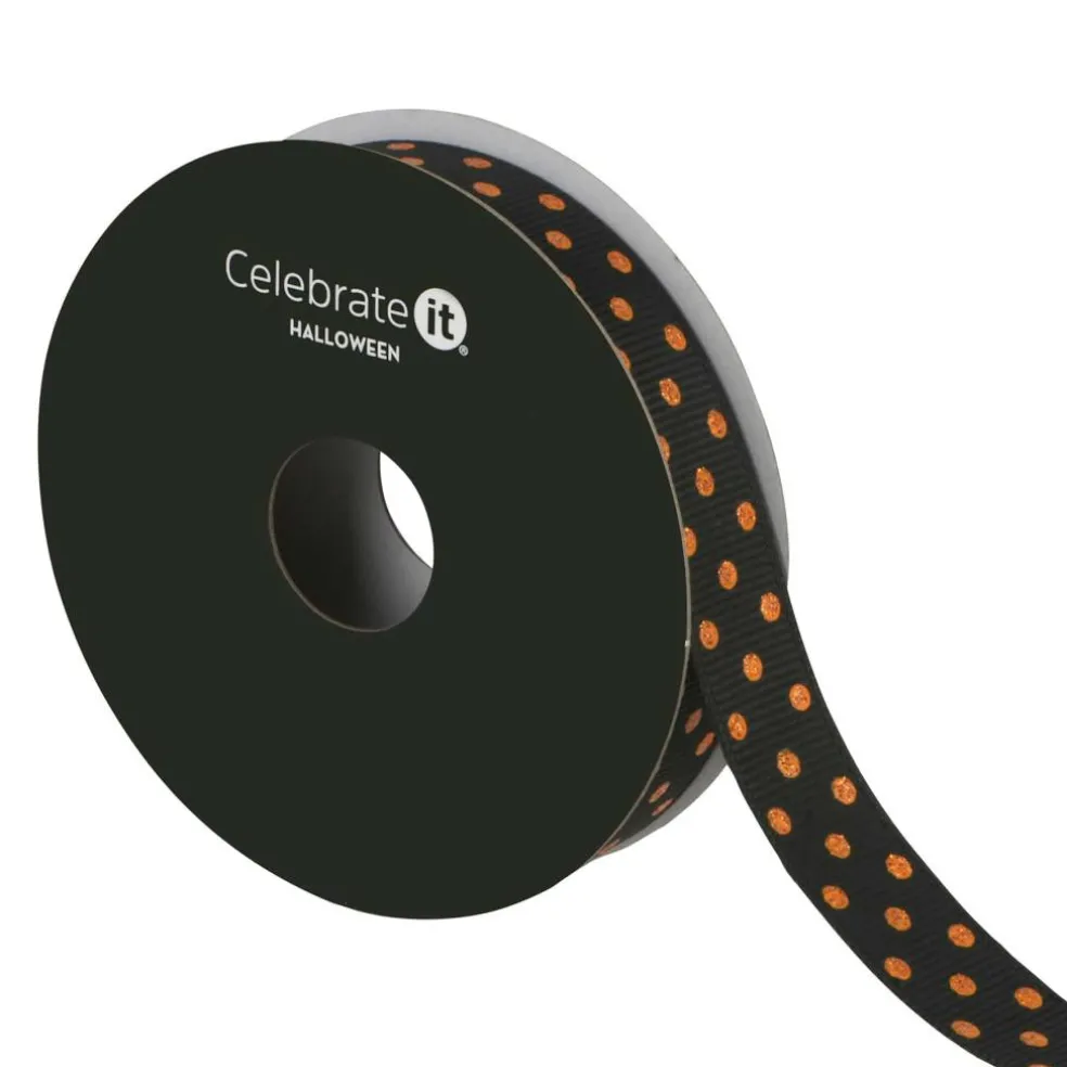 5/8" x 4yd. Black & Orange Glitter Polka Dots Ribbon by Celebrate It®