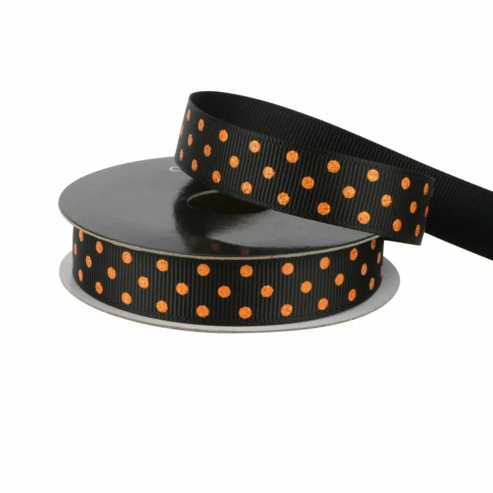 5/8" x 4yd. Black & Orange Glitter Polka Dots Ribbon by Celebrate It®