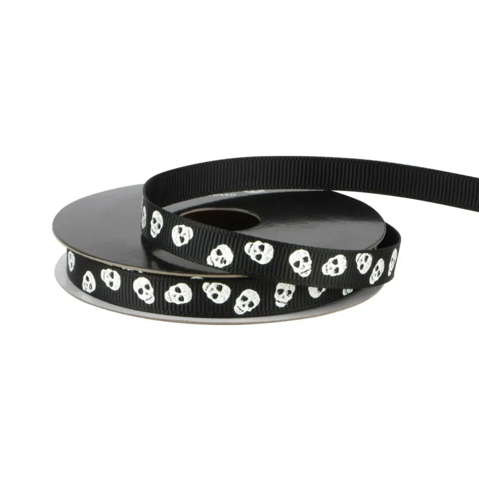 3/8" x 4yd. Black & Silver Skulls Ribbon by Celebrate It®