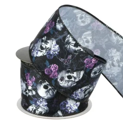 2.5" x 6.6yd. Black Skulls & Roses Wired Ribbon by Celebrate It®