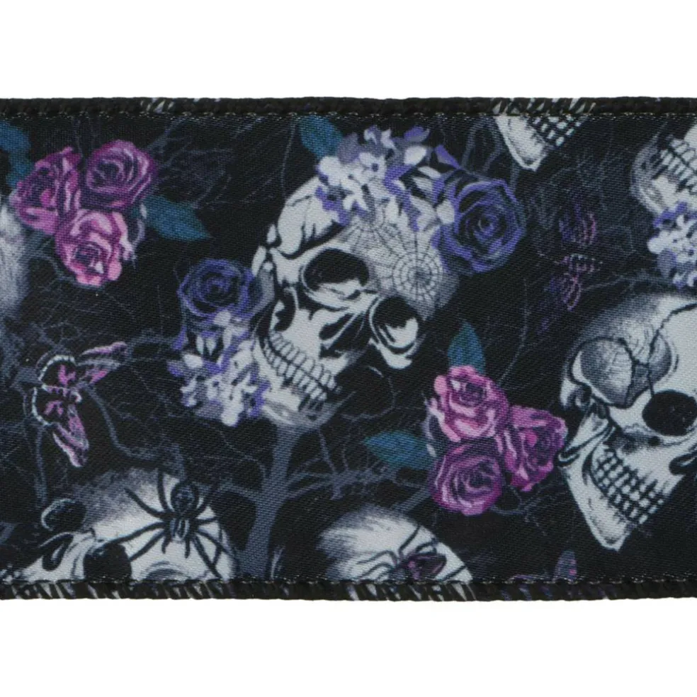 2.5" x 6.6yd. Black Skulls & Roses Wired Ribbon by Celebrate It®