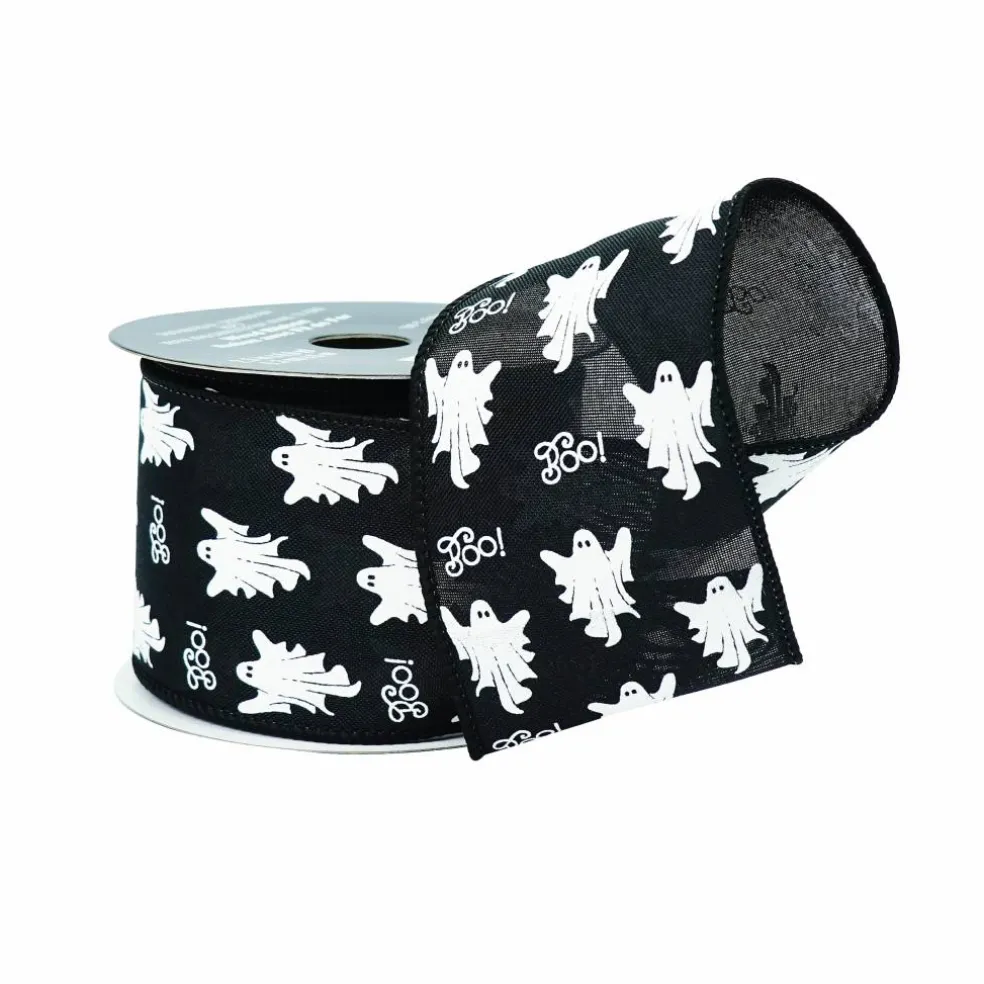 2.5" x 6.6yd. Black & White Boo Ghost Taffeta Wired Ribbon by Celebrate It®