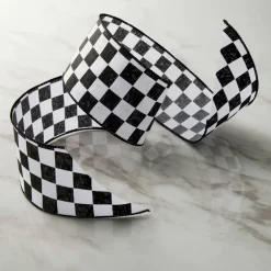 2.5" x 3yd. Black & White Checkered Wired Edge Ribbon by Celebrate Itâ„¢