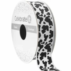 7/8" x 7yd. Black & White Cow Print Ribbon by Celebrate It® Classic