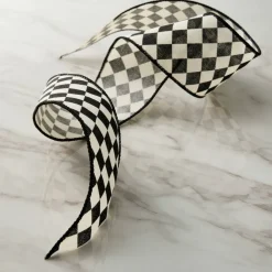 2.5" x 3yd. Black & White Diamonds Wired Edge Ribbon by Celebrate Itâ„¢